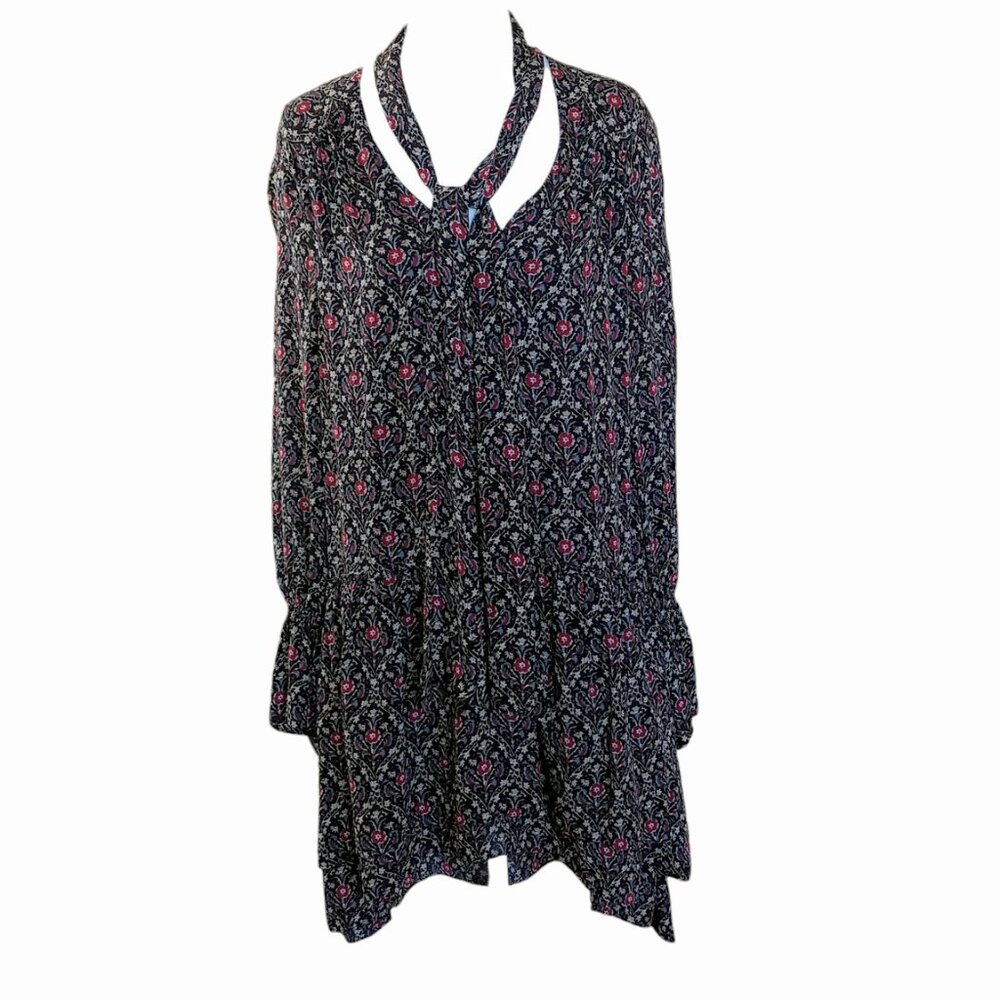 Joie black floral 100% silk long sleeve dropwaist dress size M